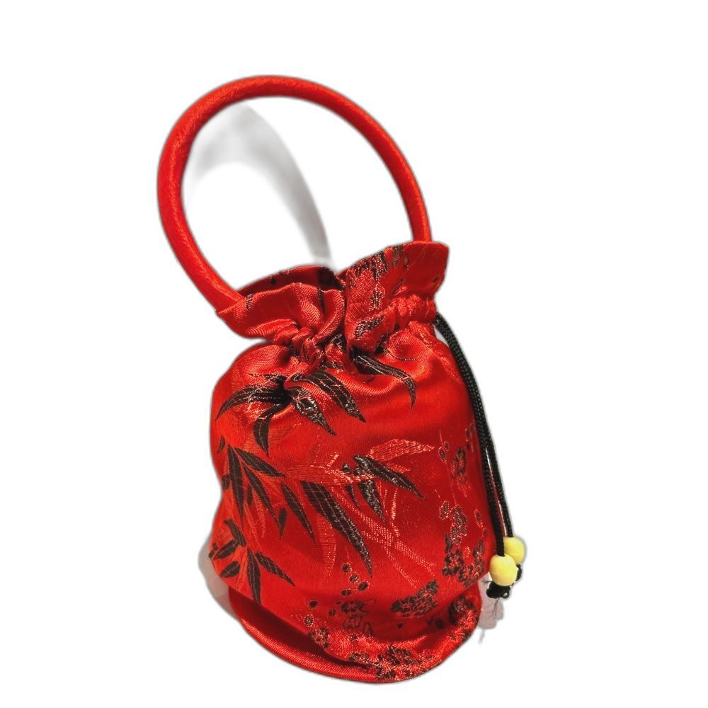 Chinese New Year Silk Handbag Floral Drawstring Purse